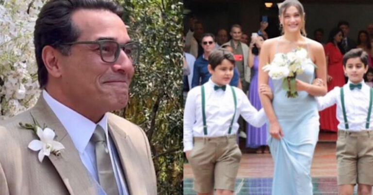 Sasha Meneghel chega ao casamento de Luciano Szafir e emociona o pai com o que faz em seguida