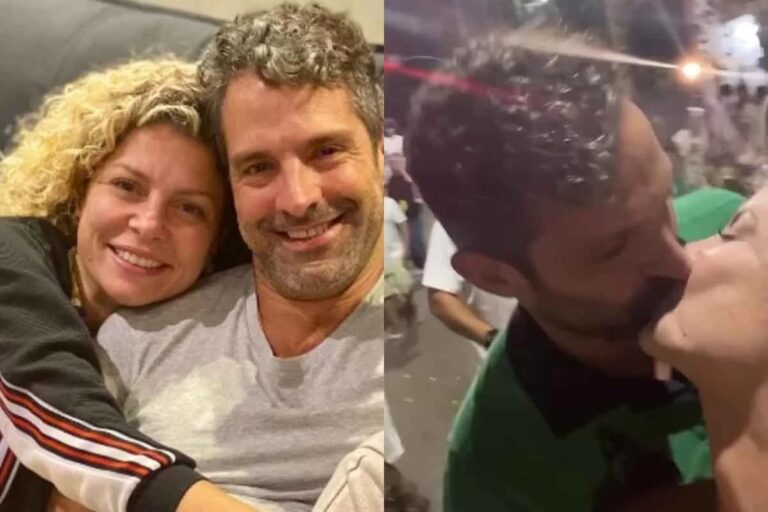 Bárbara Borges e Iran Malfitano trocam beijos no Réveillon