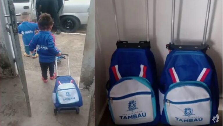 Vídeo: Sem recursos financeiros, mãe improvisa mochilas de rodinhas para os filhos e ideia repercute nas redes sociais