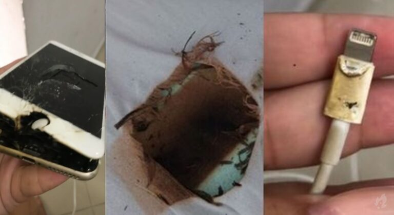 Celular explode enquanto carregava ao lado de menina que dormia e deixa rombo na cama