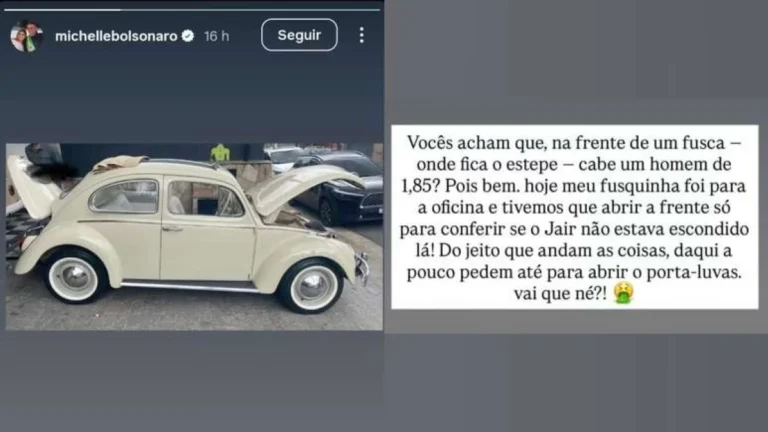 Michelle Bolsonaro diz que revistaram seu fusca para conferir se o Jair não estava escondido