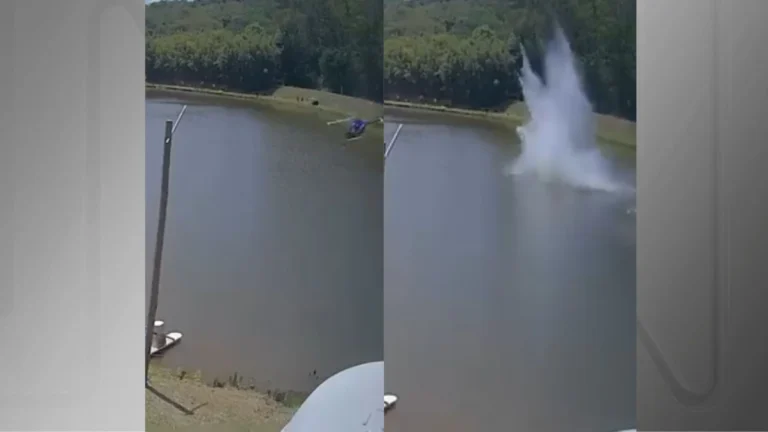 Vídeo mostra o momento em que helicóptero cai em lagoa no interior de SP
