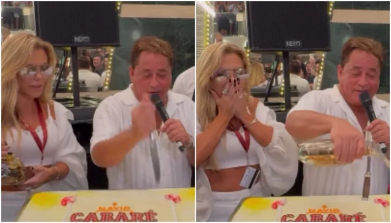 Leonardo joga cachaça em bolo e reação de Poliana viraliza