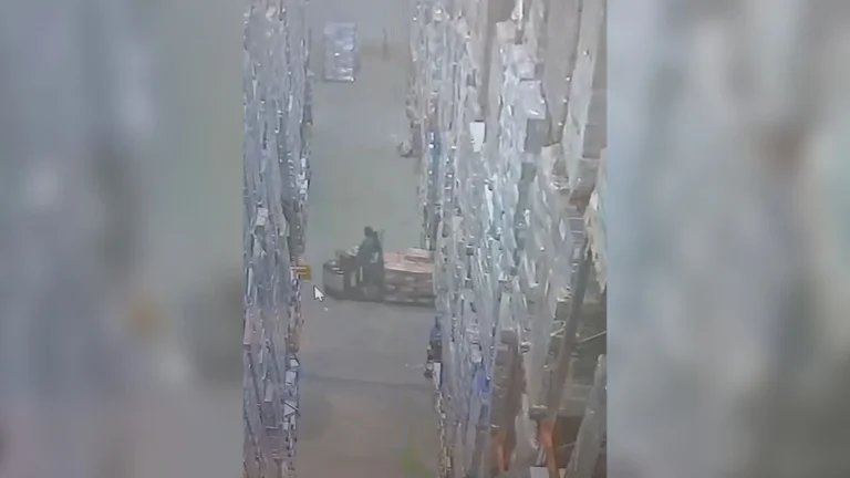 Vídeo mostra toneladas de congelados caindo sobre operador de empilhadeira