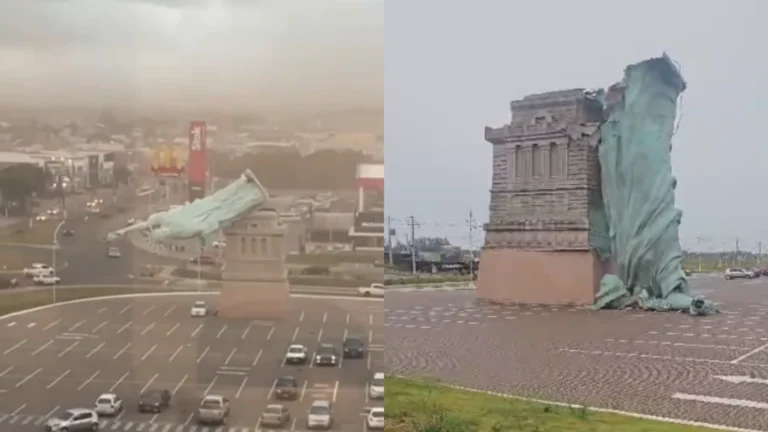 Vídeo: estátua da Havan desaba em Guaíba (RS) devido aos fortes ventos