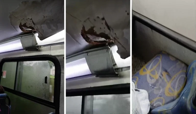 VÍDEO: passageiros pulam banco para fugir de goteira causada por buraco em teto de ônibus em Campinas