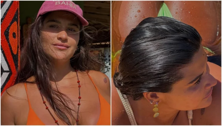 Filha de Flávia Alessandra posa de biquíni na Bahia