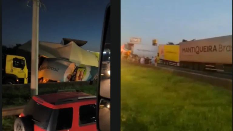 Engavetamento com carretas deixa dois feridos na Dutra, em Nova Iguaçu (RJ)