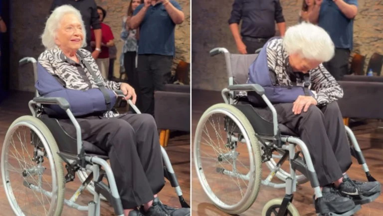 De cadeira de rodas, Nathalia Timberg chora com homenagem aos 96 anos
