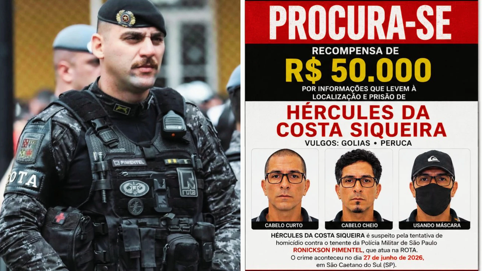 Polícia oferece R$50 mil por informação sobre suspeito de atirar em tenente