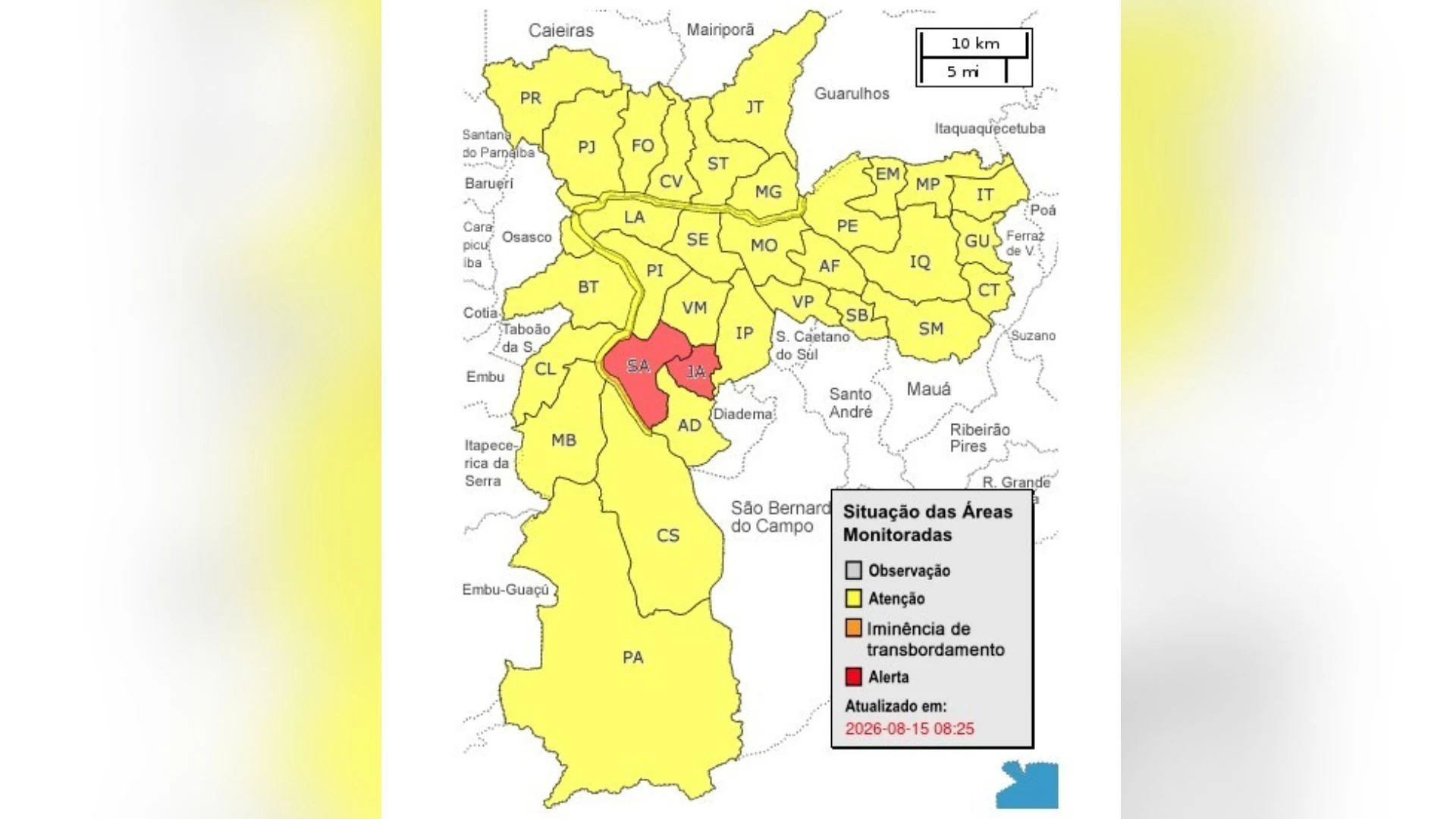 Capital paulista está toda em atenção para alagamentos neste sábado
