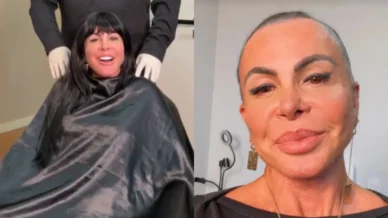 Antes de começar transplante capilar, Gretchen raspa cabeça em live; veja