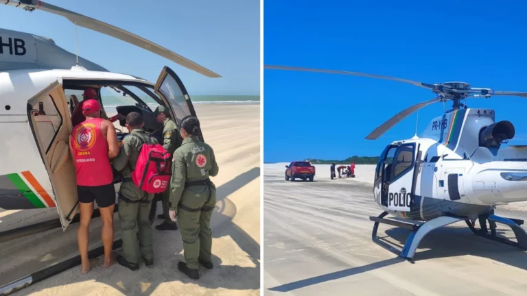 Helicóptero resgata turista após acidente com quadriciclo em Jericoacoara