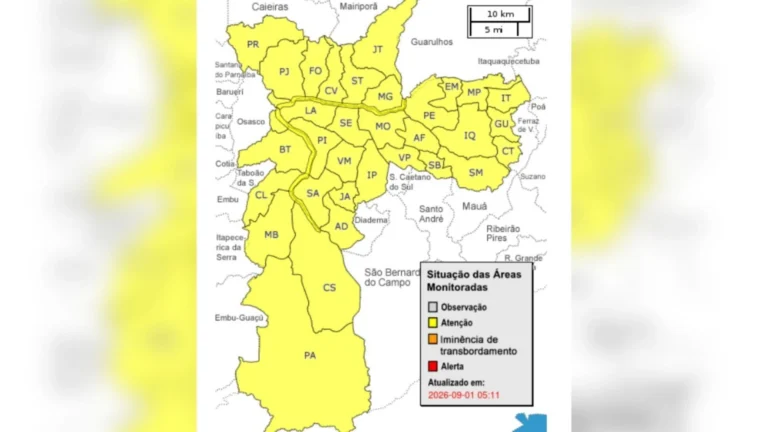 SP amanhece em estado de atenção para alagamentos após pancadas de chuva